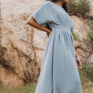 The Amelia Flutter Sleeve Wrap Dress in Slate